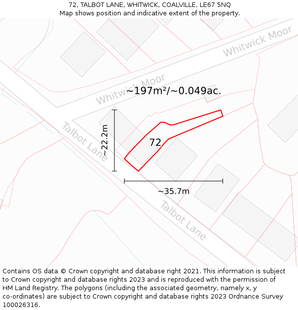 72, TALBOT LANE, WHITWICK, COALVILLE, LE67 5NQ: Plot and title map