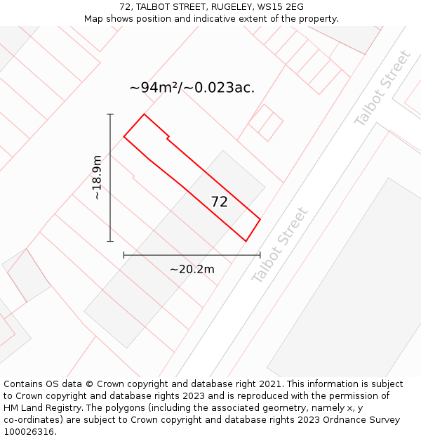 72, TALBOT STREET, RUGELEY, WS15 2EG: Plot and title map