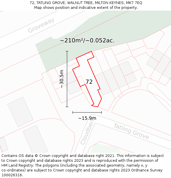 72, TATLING GROVE, WALNUT TREE, MILTON KEYNES, MK7 7EQ: Plot and title map