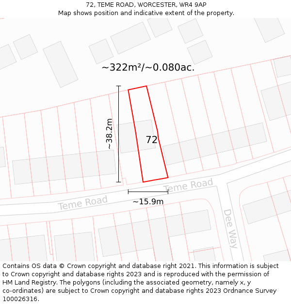 72, TEME ROAD, WORCESTER, WR4 9AP: Plot and title map