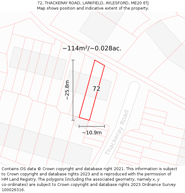 72, THACKERAY ROAD, LARKFIELD, AYLESFORD, ME20 6TJ: Plot and title map