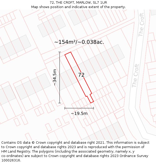 72, THE CROFT, MARLOW, SL7 1UR: Plot and title map