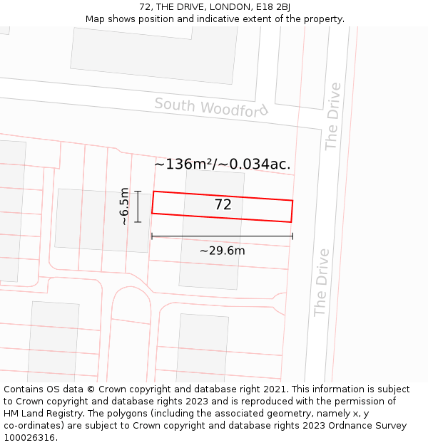 72, THE DRIVE, LONDON, E18 2BJ: Plot and title map