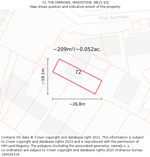 72, THE FARROWS, MAIDSTONE, ME15 9ZJ: Plot and title map