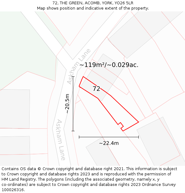 72, THE GREEN, ACOMB, YORK, YO26 5LR: Plot and title map