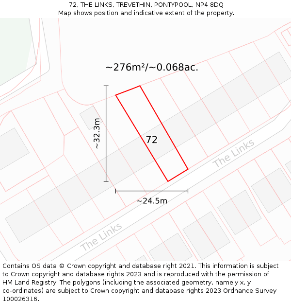 72, THE LINKS, TREVETHIN, PONTYPOOL, NP4 8DQ: Plot and title map