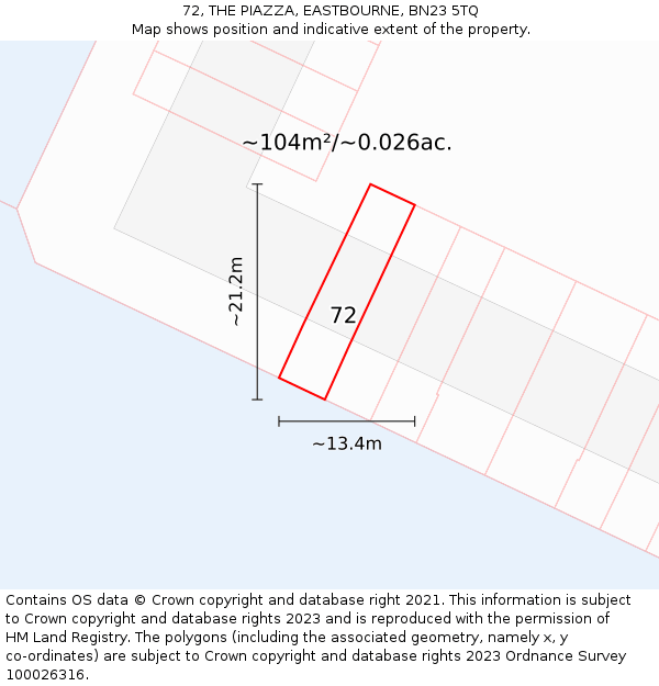 72, THE PIAZZA, EASTBOURNE, BN23 5TQ: Plot and title map
