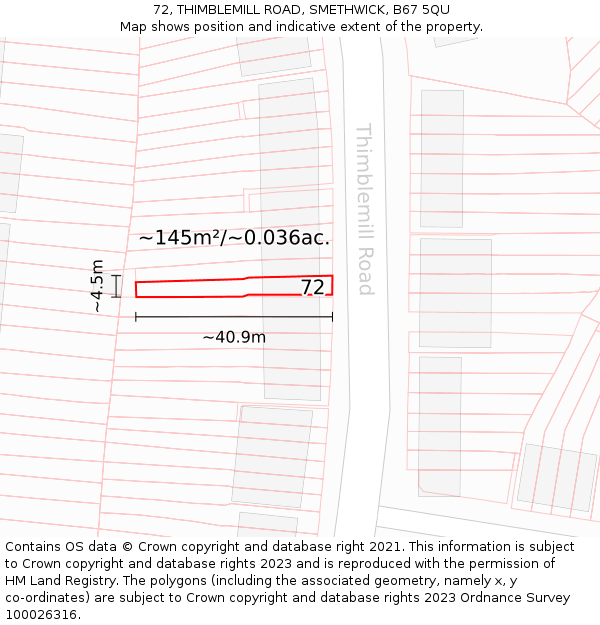 72, THIMBLEMILL ROAD, SMETHWICK, B67 5QU: Plot and title map