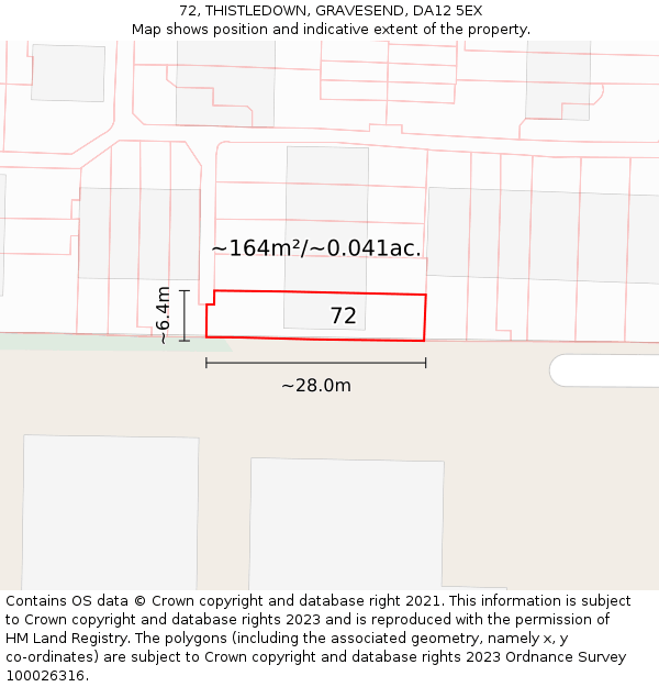 72, THISTLEDOWN, GRAVESEND, DA12 5EX: Plot and title map