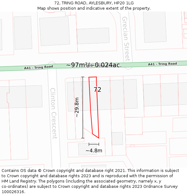 72, TRING ROAD, AYLESBURY, HP20 1LG: Plot and title map