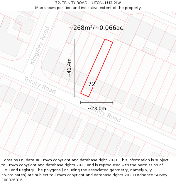 72, TRINITY ROAD, LUTON, LU3 2LW: Plot and title map