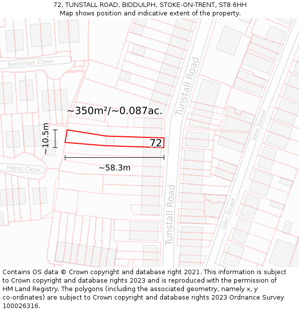 72, TUNSTALL ROAD, BIDDULPH, STOKE-ON-TRENT, ST8 6HH: Plot and title map