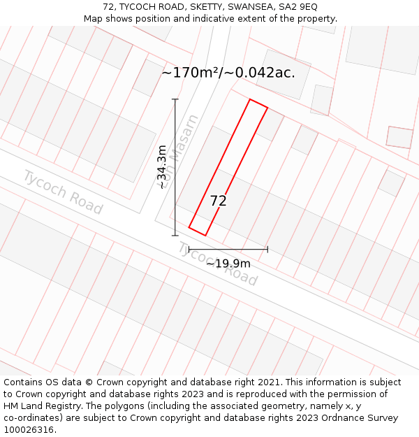 72, TYCOCH ROAD, SKETTY, SWANSEA, SA2 9EQ: Plot and title map