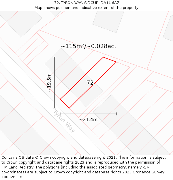 72, TYRON WAY, SIDCUP, DA14 6AZ: Plot and title map
