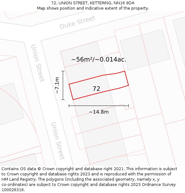 72, UNION STREET, KETTERING, NN16 9DA: Plot and title map