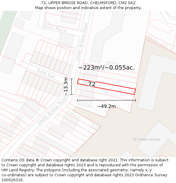 72, UPPER BRIDGE ROAD, CHELMSFORD, CM2 0AZ: Plot and title map