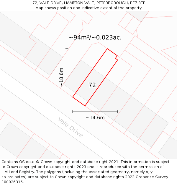 72, VALE DRIVE, HAMPTON VALE, PETERBOROUGH, PE7 8EP: Plot and title map