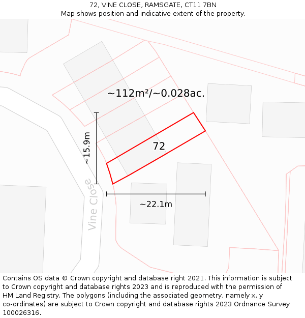 72, VINE CLOSE, RAMSGATE, CT11 7BN: Plot and title map