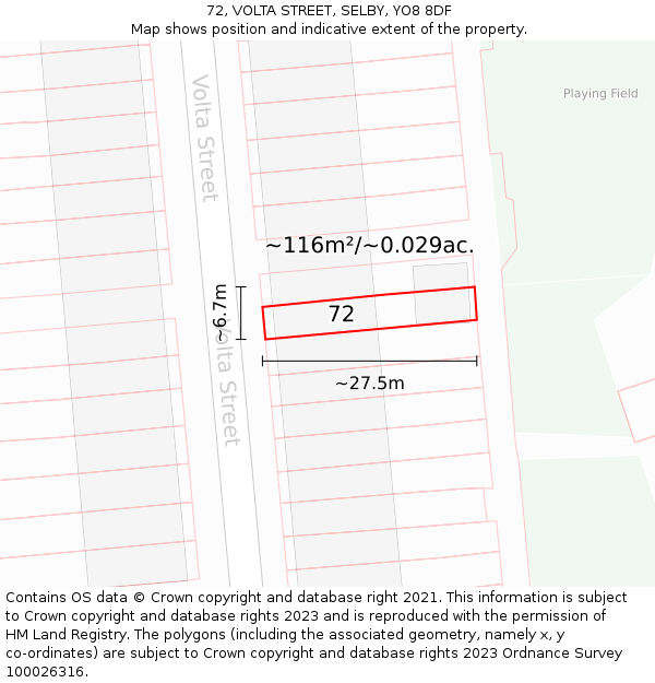 72, VOLTA STREET, SELBY, YO8 8DF: Plot and title map