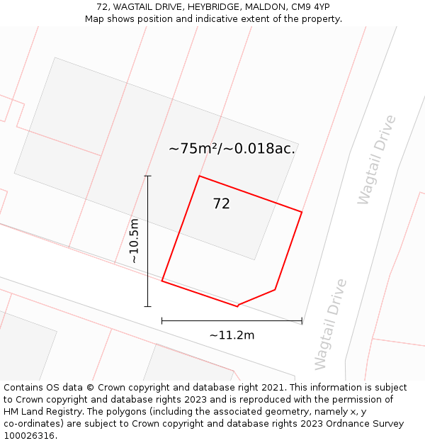 72, WAGTAIL DRIVE, HEYBRIDGE, MALDON, CM9 4YP: Plot and title map