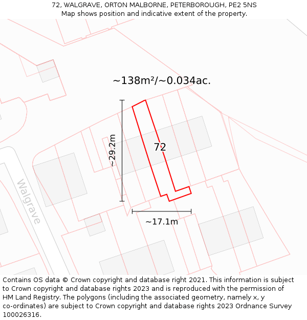72, WALGRAVE, ORTON MALBORNE, PETERBOROUGH, PE2 5NS: Plot and title map