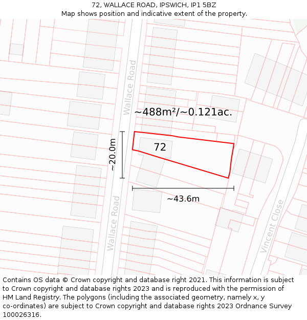 72, WALLACE ROAD, IPSWICH, IP1 5BZ: Plot and title map