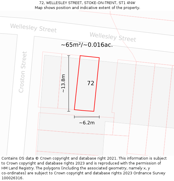 72, WELLESLEY STREET, STOKE-ON-TRENT, ST1 4NW: Plot and title map