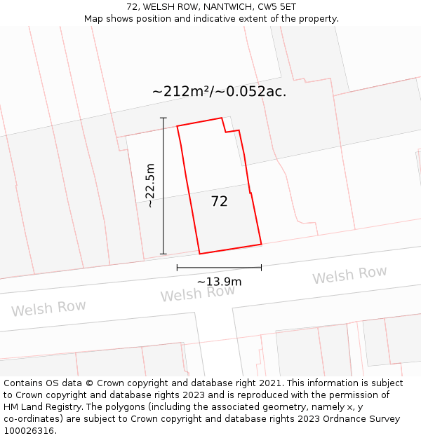 72, WELSH ROW, NANTWICH, CW5 5ET: Plot and title map