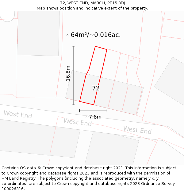 72, WEST END, MARCH, PE15 8DJ: Plot and title map