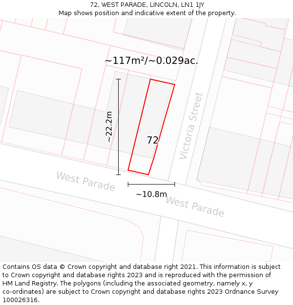 72, WEST PARADE, LINCOLN, LN1 1JY: Plot and title map
