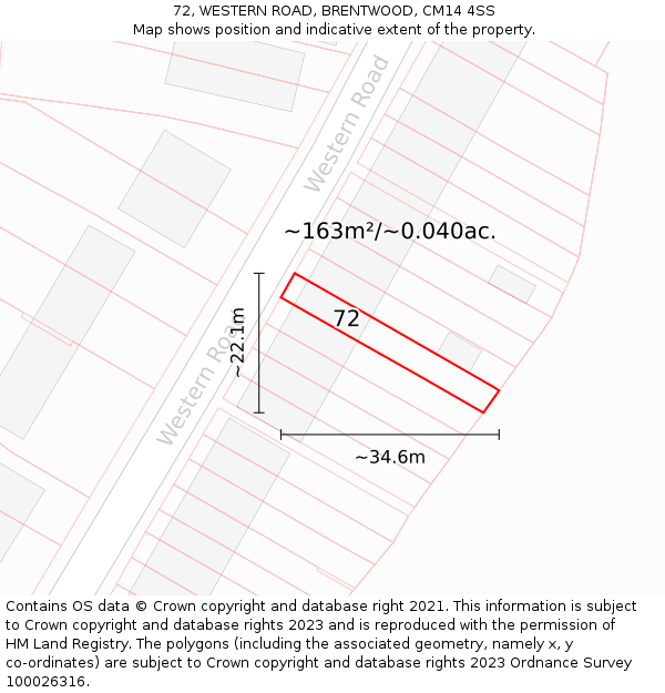 72, WESTERN ROAD, BRENTWOOD, CM14 4SS: Plot and title map