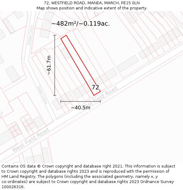 72, WESTFIELD ROAD, MANEA, MARCH, PE15 0LN: Plot and title map