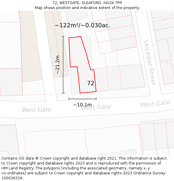 72, WESTGATE, SLEAFORD, NG34 7PP: Plot and title map