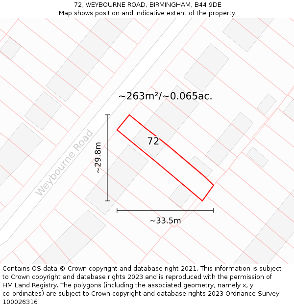 72, WEYBOURNE ROAD, BIRMINGHAM, B44 9DE: Plot and title map