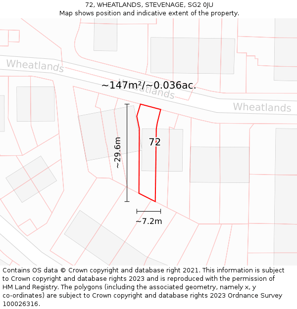 72, WHEATLANDS, STEVENAGE, SG2 0JU: Plot and title map