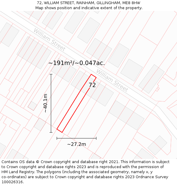 72, WILLIAM STREET, RAINHAM, GILLINGHAM, ME8 8HW: Plot and title map