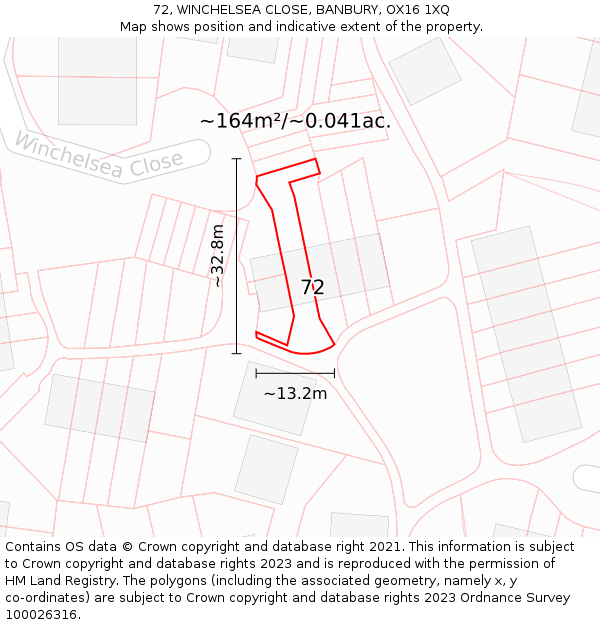 72, WINCHELSEA CLOSE, BANBURY, OX16 1XQ: Plot and title map