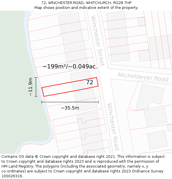 72, WINCHESTER ROAD, WHITCHURCH, RG28 7HP: Plot and title map