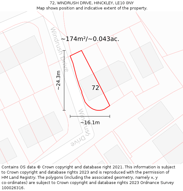 72, WINDRUSH DRIVE, HINCKLEY, LE10 0NY: Plot and title map