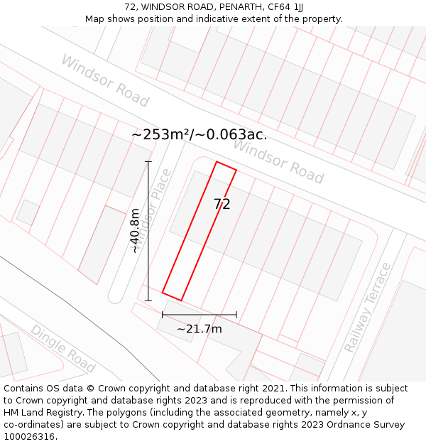 72, WINDSOR ROAD, PENARTH, CF64 1JJ: Plot and title map