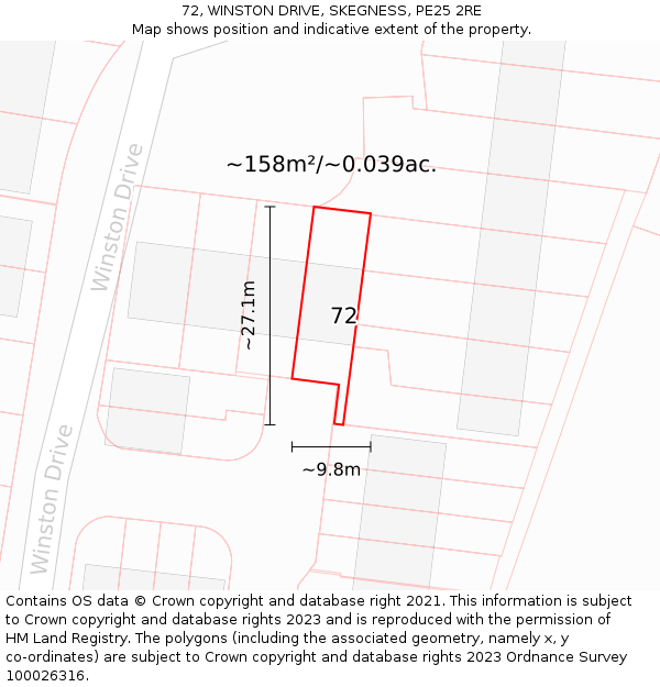 72, WINSTON DRIVE, SKEGNESS, PE25 2RE: Plot and title map