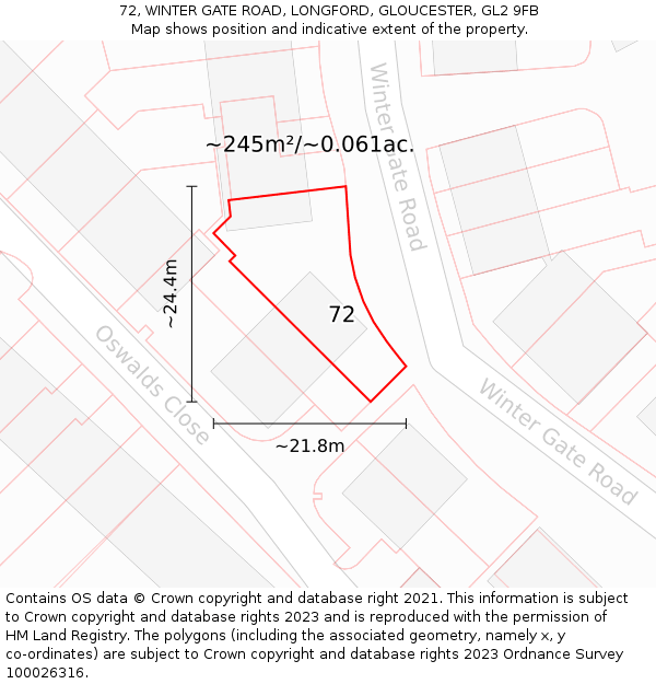 72, WINTER GATE ROAD, LONGFORD, GLOUCESTER, GL2 9FB: Plot and title map