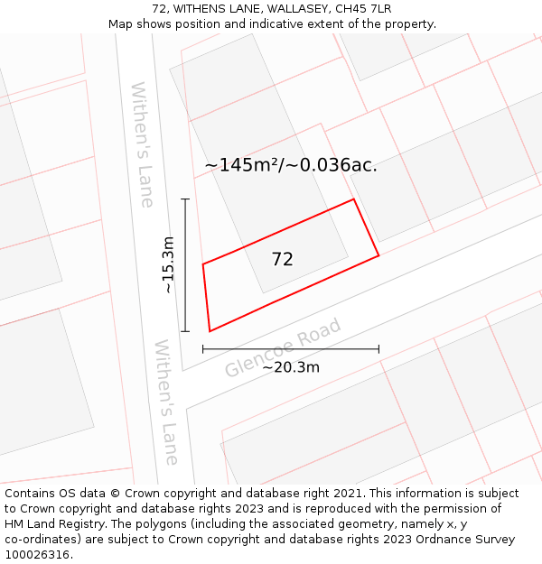 72, WITHENS LANE, WALLASEY, CH45 7LR: Plot and title map