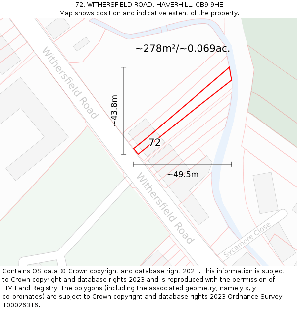 72, WITHERSFIELD ROAD, HAVERHILL, CB9 9HE: Plot and title map