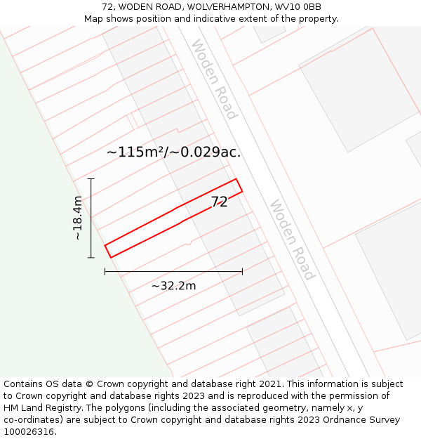 72, WODEN ROAD, WOLVERHAMPTON, WV10 0BB: Plot and title map