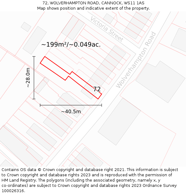 72, WOLVERHAMPTON ROAD, CANNOCK, WS11 1AS: Plot and title map