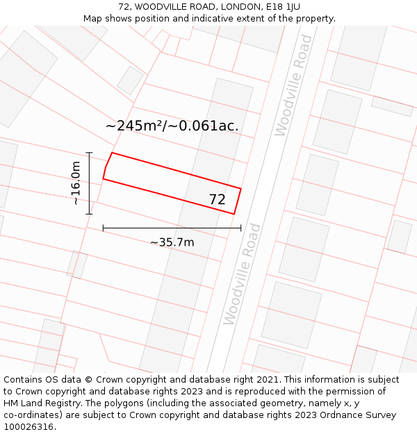 72, WOODVILLE ROAD, LONDON, E18 1JU: Plot and title map