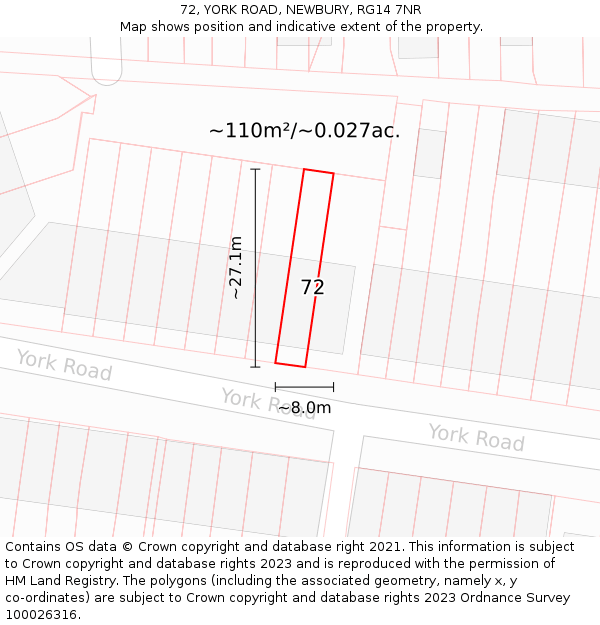 72, YORK ROAD, NEWBURY, RG14 7NR: Plot and title map
