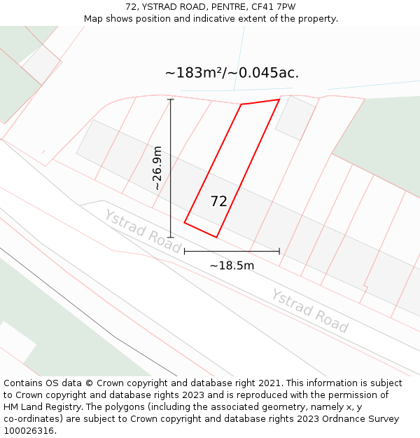 72, YSTRAD ROAD, PENTRE, CF41 7PW: Plot and title map