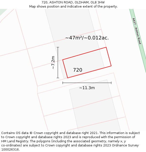 720, ASHTON ROAD, OLDHAM, OL8 3HW: Plot and title map